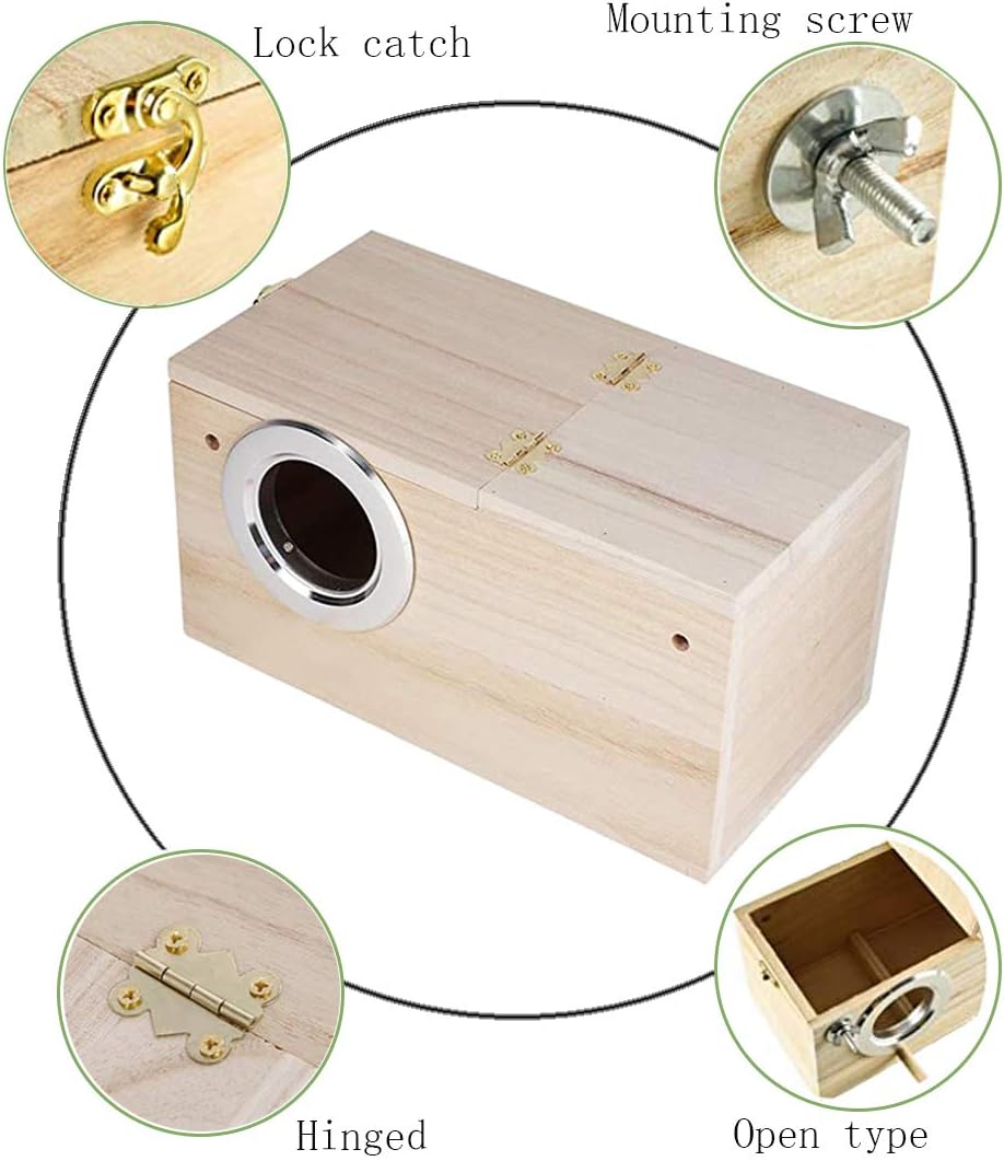 PINVNBY Parakeet Nesting Box Bird House Wood Breeding Box Parrots Mating Box for Lovebirds Budgie Finch Cockatoo Canary and Medium-Sized Birds(S) - Image 5