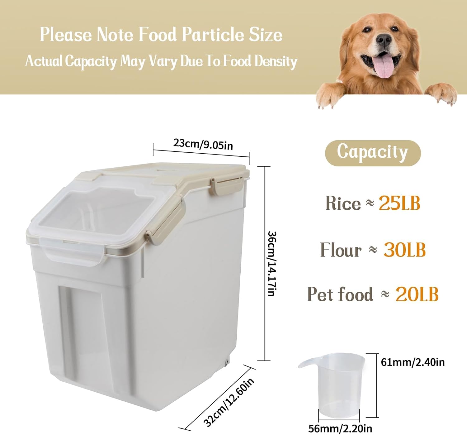 Saim Flour Storage Containers Bin 25lbs, 4Pack Airtight BPA Free Rice & Food Dispenser with Measuring Cup, Scoop - Kitchen Pantry Organizer for Flour, Rice, Grain, Cereal, Pet Food (Grey) - Image 2