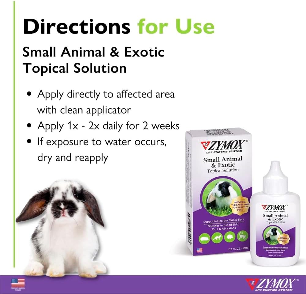 Zymox Small Animal & Exotic Topical Solution, 1.25 oz. – Supports Healthy Skin & Ears for Dog, Cat, Rabbit, Guinea Pig, Ferret, Hamster, Chinchilla, Monkey - Image 5