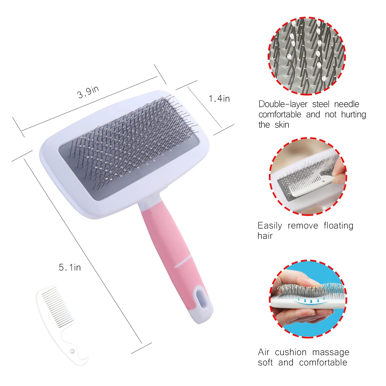 Small Animal Pet Grooming Kit with Pet Shedding Slicker Brush, Bath Massage Glove, Pet Grooming Comb, Nail Clipper Trimmer for Rabbit, Puppy, Kitten, Guinea Pig, Hamster, Ferret (Pink) - Image 4