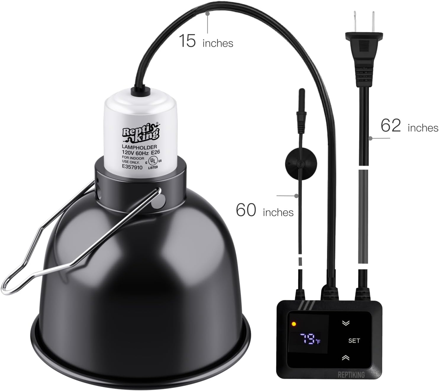 Reptile Heat Lamp Fixture with Dimming Thermostat - 5.5'' Light Dome with PID Thermostat, for Ceramic Heat Emitter & Basking Light Bulb, for Bearded Dragon, Snake, Tortoise, Lizard Tank Accessories - Image 3