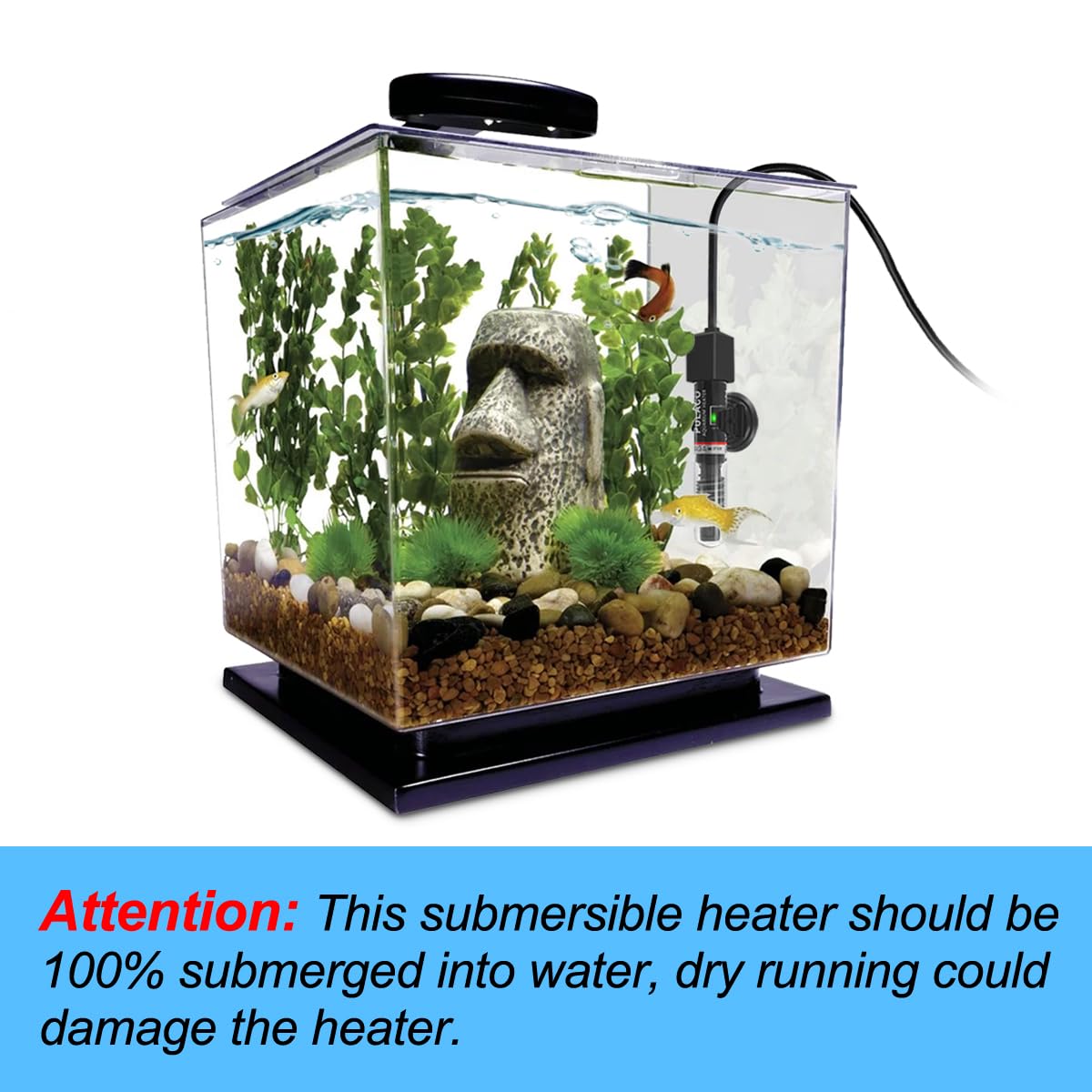 PULACO 25Watt Mini Aquarium Submersible Betta Heater with Free Thermometer Strip for 1-6 Gallon Fish Tanks (Preset Temperature 78℉) - Image 2