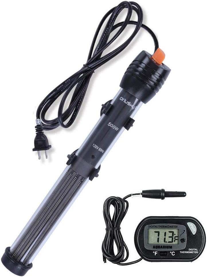Orlushy Submersible Aquarium Heater, Adjustable Fish Tahk Heater with Free Thermometer Suitable for Marine Saltwater and Freshwater