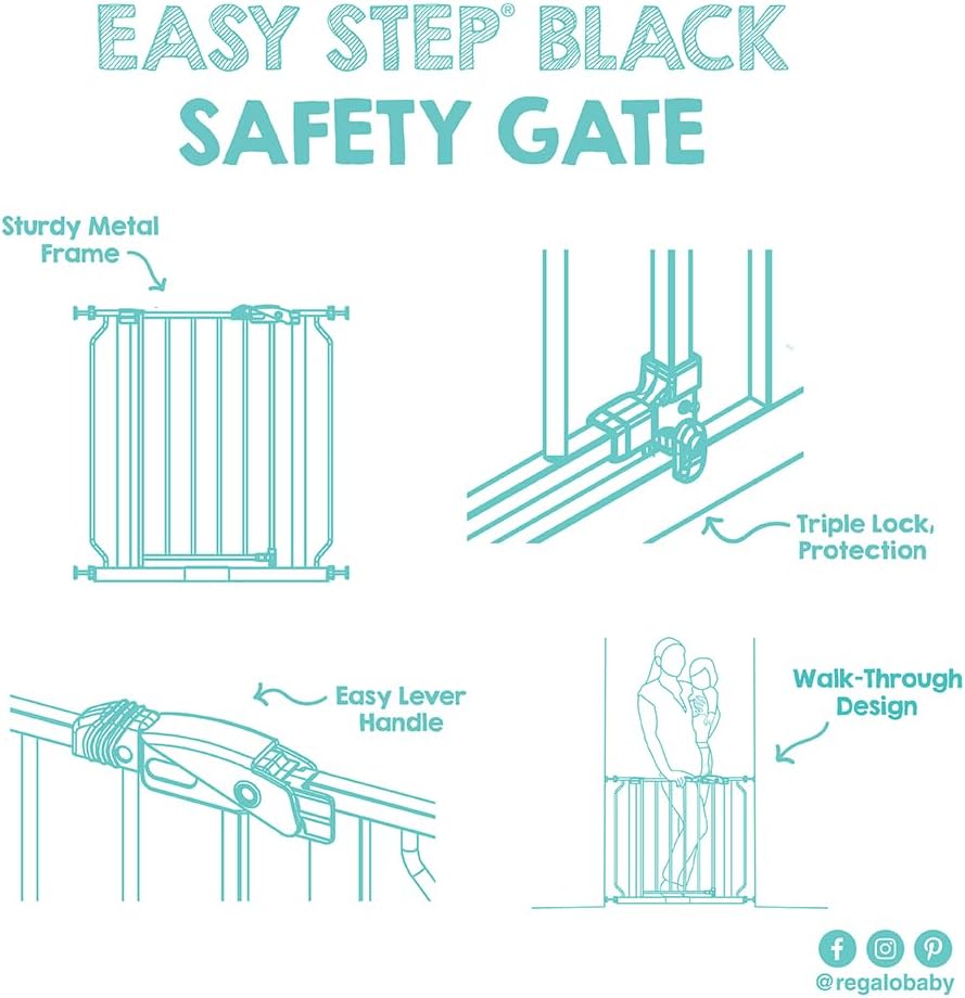 Regalo Safety 29-38.5" Baby Gate for Doorways & Bottom of Stairs, Pressure Mounted Baby Gate with Door for Babies, Toddlers & Pets, Tested & Safe for 30 Years, American Designed, American Owned, Black - Image 8