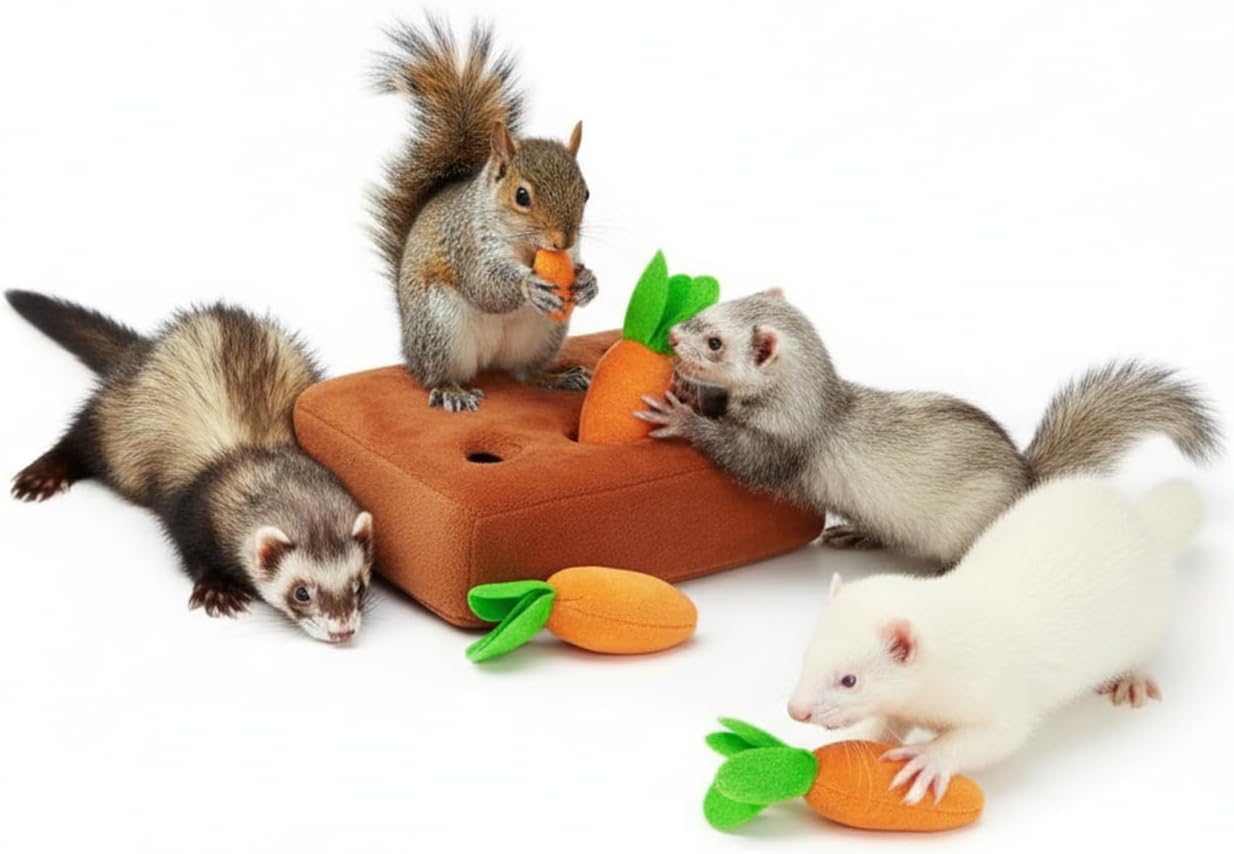 Ferret Foraging Toys Novelty Carrot Snuffle Mat Interactive Pet Treat Enrichment Toys for Small Animals Bunny Rabbit Chinchilla Guinea Pig Hamster (6Carrot) - Image 6