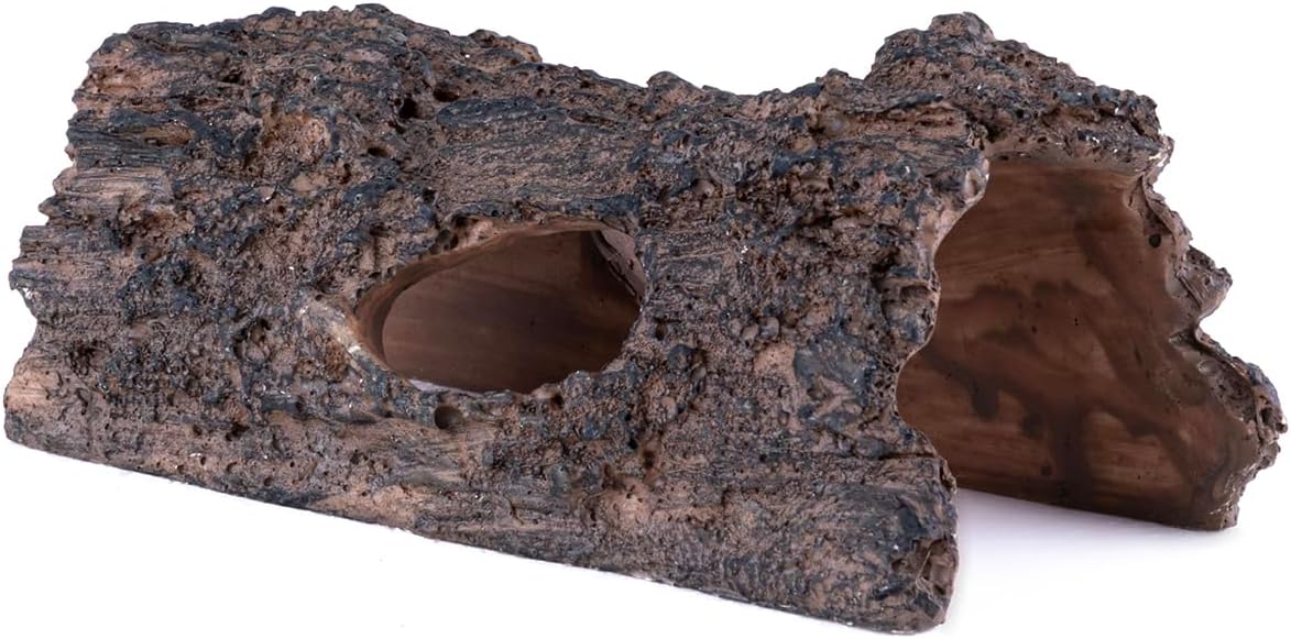 Natural Reptile Hide Basking Platform, Hideout Decor for Aquarium, Fish Tank, Bearded Dragon, Gecko, Shrimp, Betta (Faux Wood Tree Cave, Small)