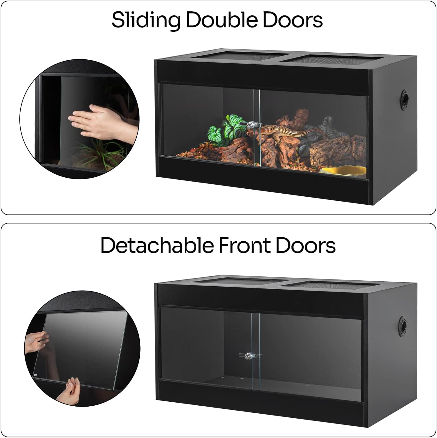 50 Gallon Reptile Enclosure, 36" x 18" x 18" Wooden Reptile Terrarium with Double Hinge Sliding Doors & Top Screen Ventilation, Better Heat Preservation, Suitable for Bearded Dragon Gecko Ball Python - Image 3