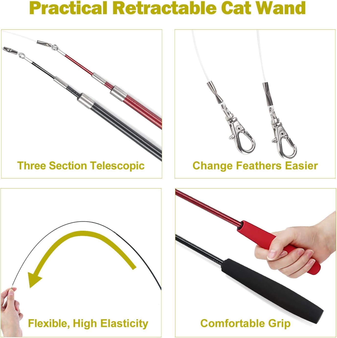 MeoHui Cat Toys for Indoor Cats, Interactive Cat Toy 2PCS Retractable Wand Toy and 9PCS Cat Feather Toys Refills, Funny Kitten Toys Cat Fishing Pole Toy for Bored Indoor Cats Chase and Exercise - Image 4