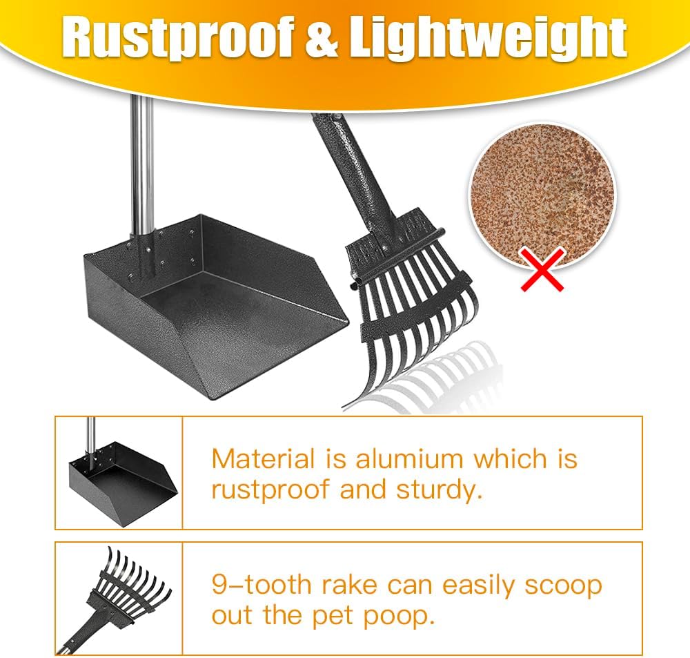 TOOGE Pooper Scooper, Dog Pooper Scooper Long Handle Stainless Metal Tray and Rake for Medium Small Dogs Heavy Duty Pet Supplies to Use for Grass, Dirt or Gravel - Image 4