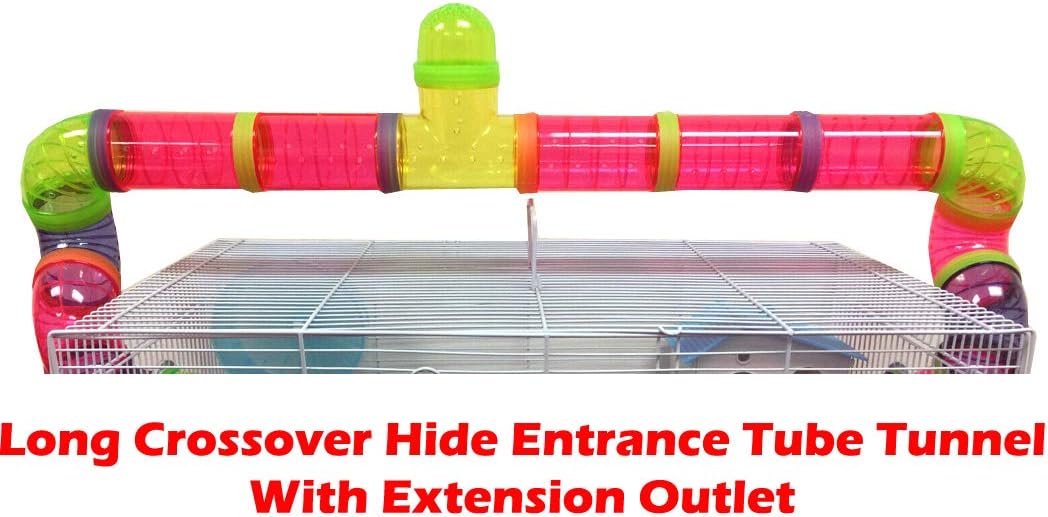 EXTRA LARGE 23" Habitat Hamster Rodent Gerbil Mouse Mice Rat Wire Cage Long Crossing Tube & Deep Tray Expandable and Customizable Hide House Excerise Running Wheel Water Bottle Food Dish - Image 3