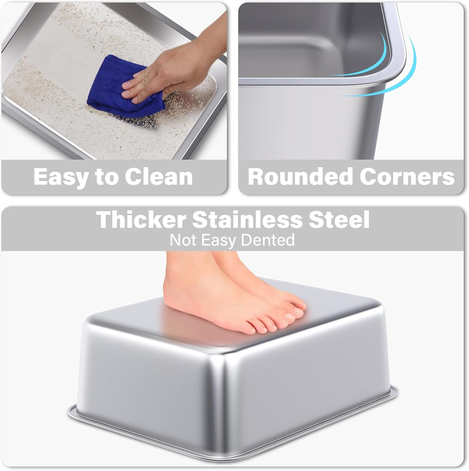 Stainless Steel Litter Box, Metal Litter Box High Sided 18"x14"x6" | Cat Litter Box Easy to Clean, Non-Stick Litterbox for Cats or Kittens, No-Smell Pet Supplies Toilet Tray - Image 4