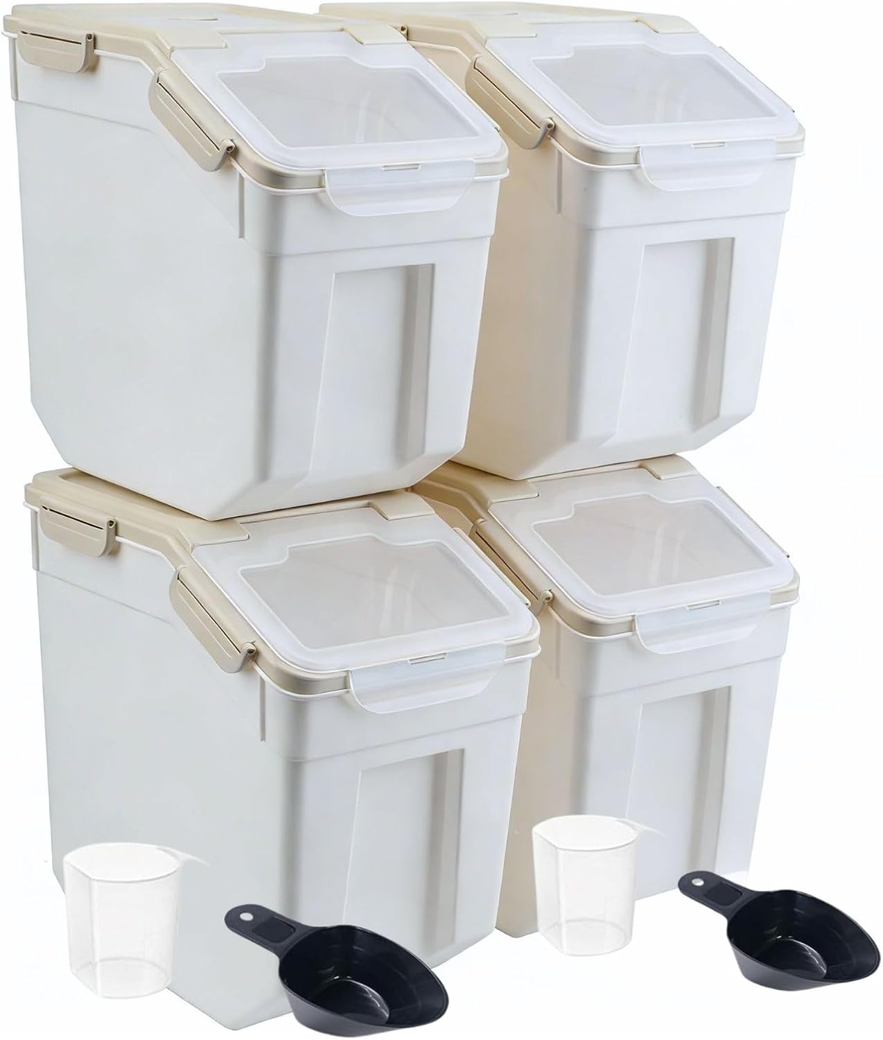 Saim Flour Storage Containers Bin 25lbs, 4Pack Airtight BPA Free Rice & Food Dispenser with Measuring Cup, Scoop - Kitchen Pantry Organizer for Flour, Rice, Grain, Cereal, Pet Food (Grey)