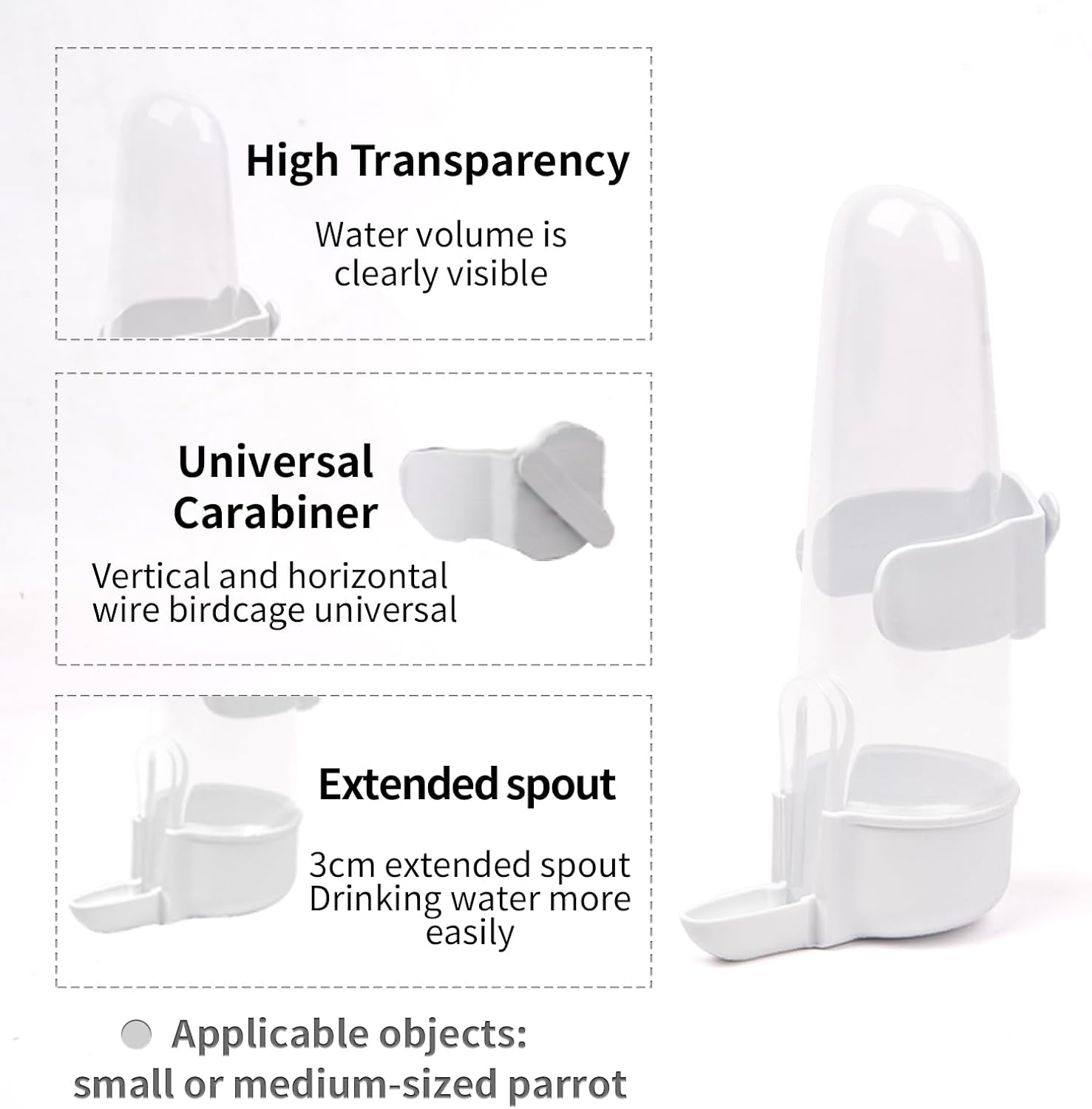 Bird Feeder Automatic Bird Water Dispenser Set for Cage No Mess Parakeet Cage Water Dispenser PP Material, 200ml/6.8fl oz (2PCS) - Image 4