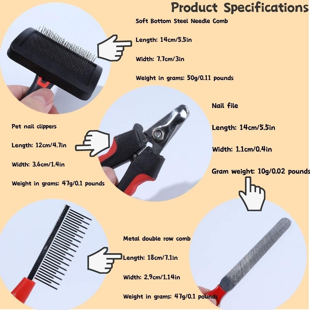Rabbit Professional Nail Clippers Grooming Kit with Pet Shedding Slicker Brush, Pet Grooming Comb, Nail Clipper Trimmer for Rabbit, Puppy, Kitten, Guinea Pig, Hamster, Ferret (4PCS) - Image 2