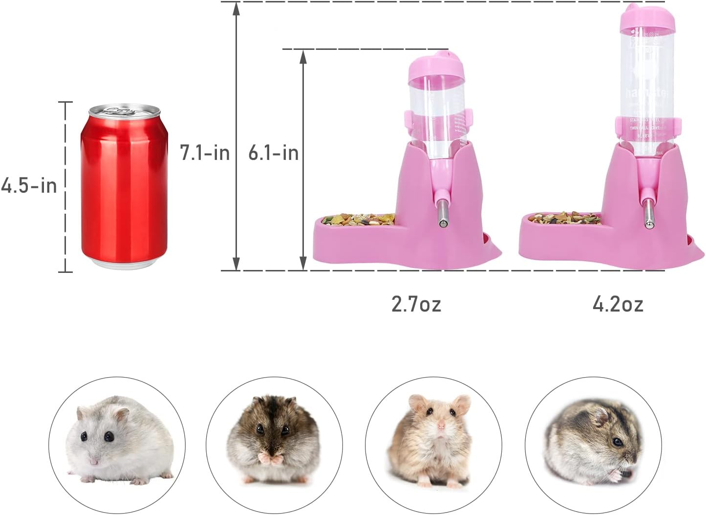 3 in 1 Hamster Hanging Water Bottle Pet Auto Dispenser with Base for Dwarf Hamster Mouse Rat Hedgehog (80ML, Pink) - Image 6