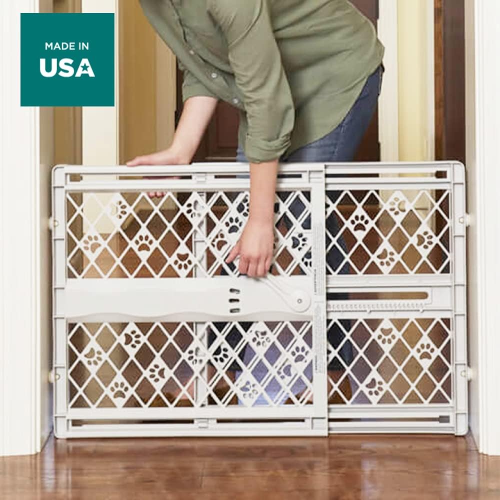 MYPET North States Paws Portable Pet Gate: 26-40" Wide. Pressure Mount. No Tools Needed. Made in USA. Dog Gate 23" Tall, Expandable, Durable Dog Gates for Doorways, Light Gray - Image 5