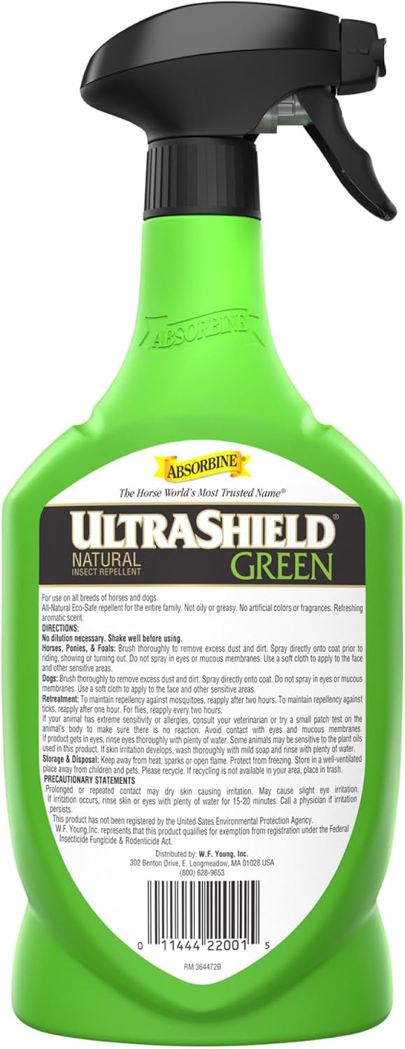 Absorbine UltraShield Green All-Natural Fly & Insect Repellent for Horses & Dogs, Essential Oils Repel & Control, 32oz Spray Bottle - Image 8
