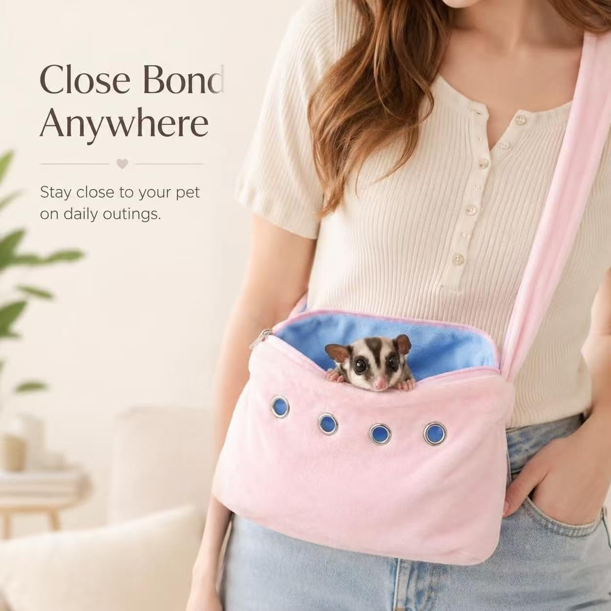 Meow&Woof Sugar Glider Bonding Pouch & Small Animal Carrier - Escape-Proof Sling for Hedgehogs, Ferrets, Hamsters Soft Critter Cuddler (10"x6", Pink) - Image 2