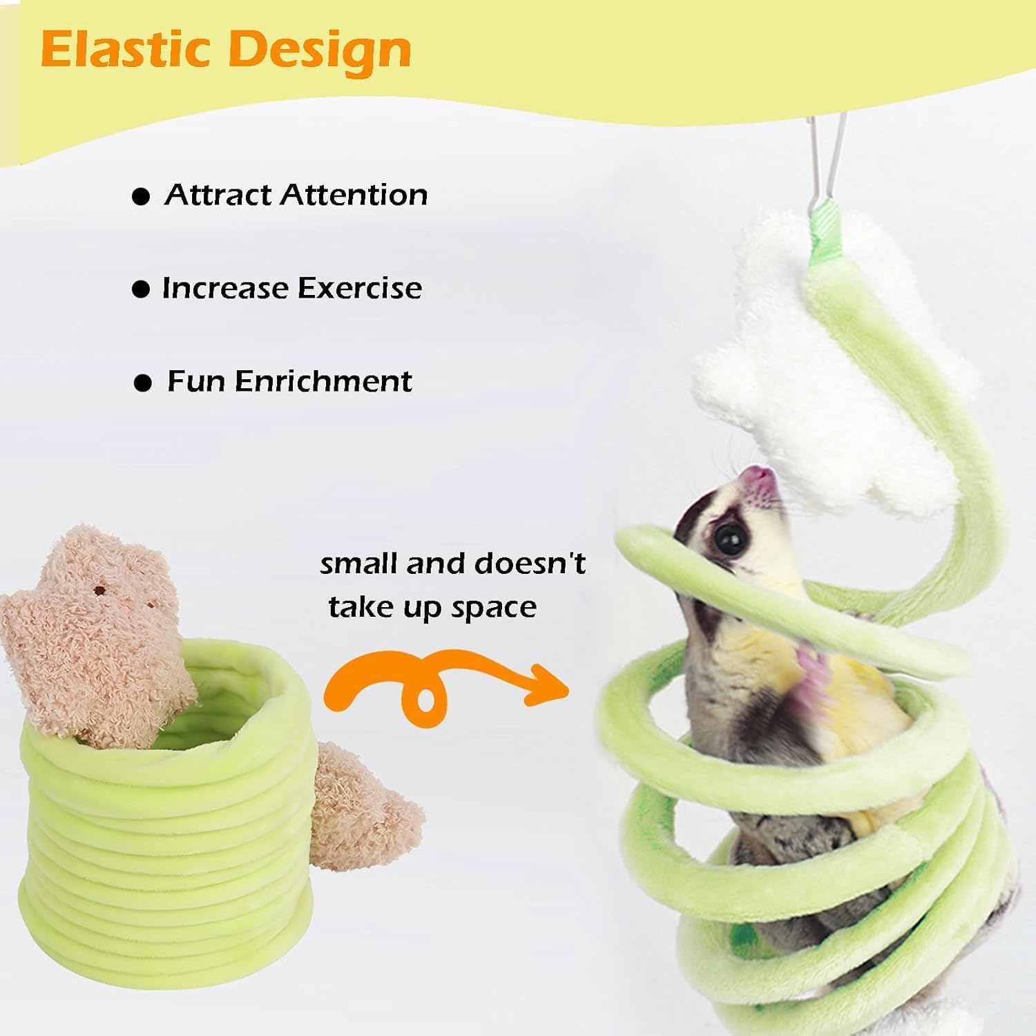 Sugar Glider Toys, Elastic Sugar Glider Climbing Ropes, Hanging Sugar Cage Accessories, Rat Enrichment Climbing Toys, Soft Touch Small Pet Swing Toy (1pc Random Color) - Image 2