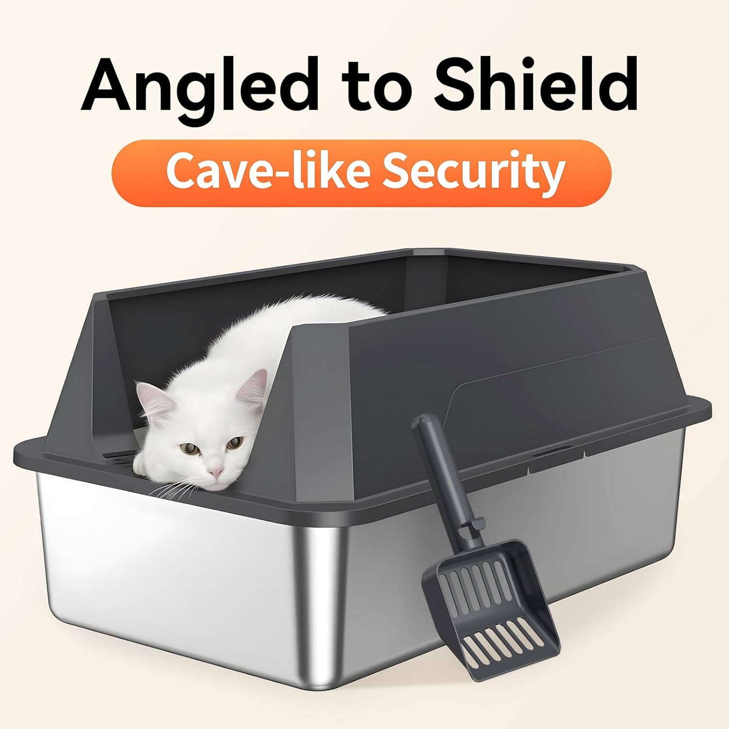 Stainless Steel Litter Box with High Sides, XL High Sided Cat Litter Pan, Open Top Extra Large Metal Cat Litter Box, Non-Stick, Odor Free, Leakproof, Scoop Included, Gray - Image 6