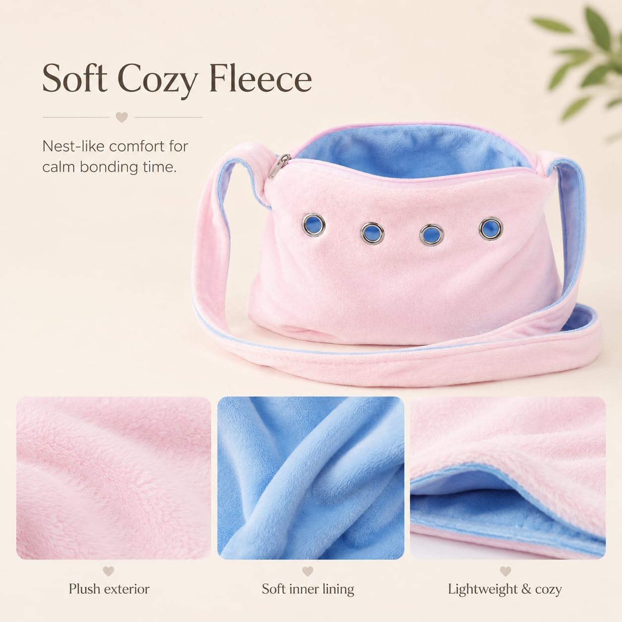 Meow&Woof Sugar Glider Bonding Pouch & Small Animal Carrier - Escape-Proof Sling for Hedgehogs, Ferrets, Hamsters Soft Critter Cuddler (10"x6", Pink) - Image 5