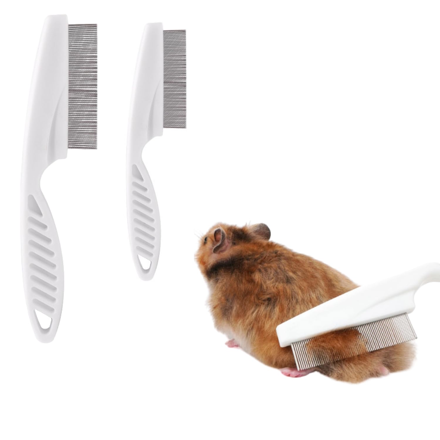 Stainless Steel Rounded Teeth Grooming Comb for Small Pets - Massage and Cleaning Tool for Chinchillas, Ferrets, Guinea Pigs, Rabbits (2 Pack, White)