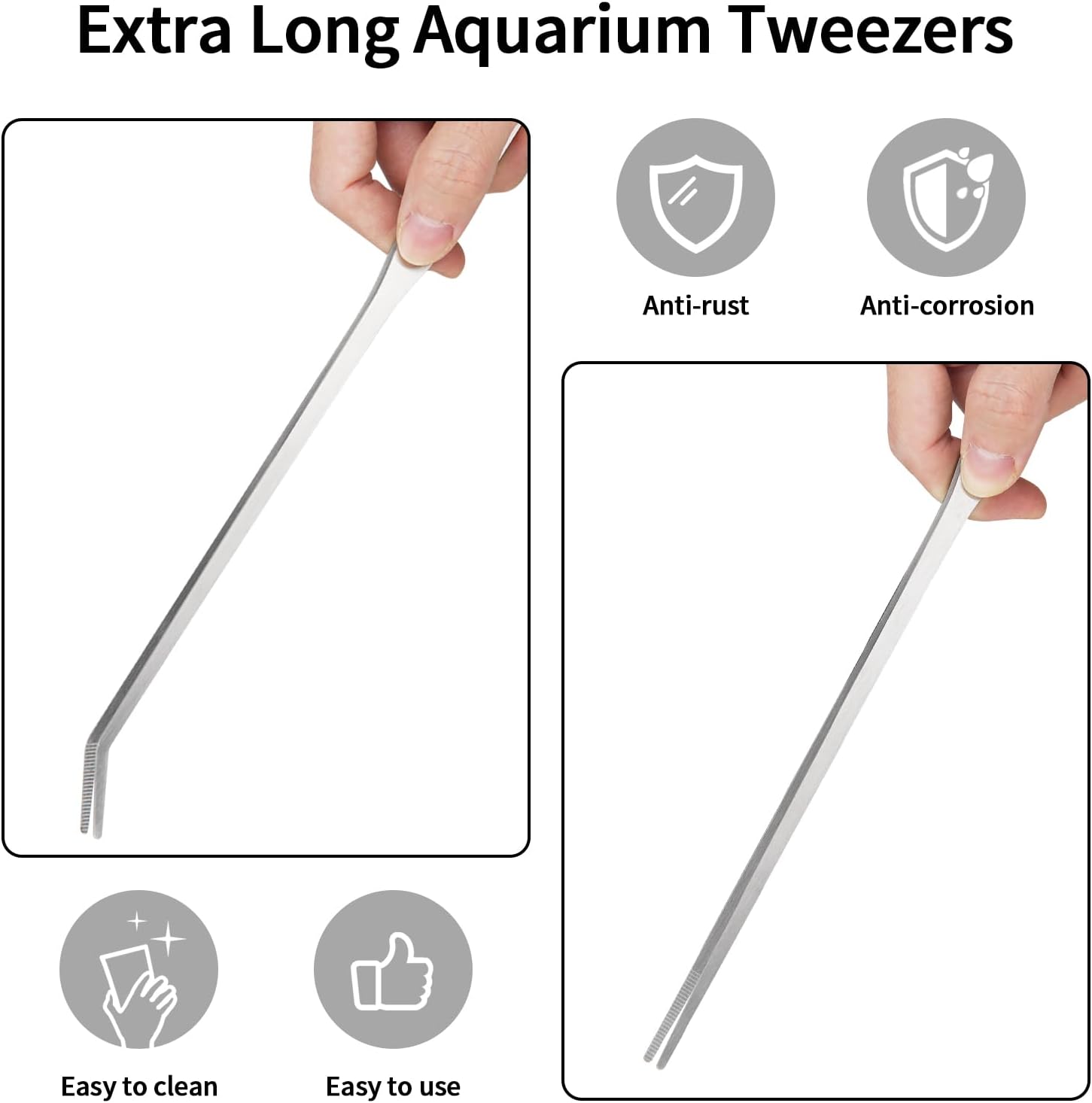Fri4Free 2PCS Long Aquarium Tweezers - 10.6" Straight and Curved Tweezers, Stainless Steel Reptile Feeding tongs, Terrarium Aquascape Tools Feeder for Lizards, Bearded Dragon Snake Tank Accessories - Image 5
