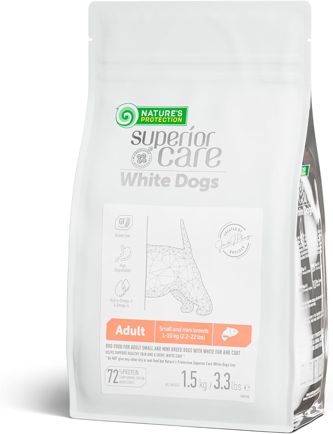 Nature's Protection Dry Dog Food for Small Breed - High Protein, Grain-Free Tear Stain Dog Kibble for White & Light Coated Adult Dogs (Superior Care - Salmon, 3.3 lb)