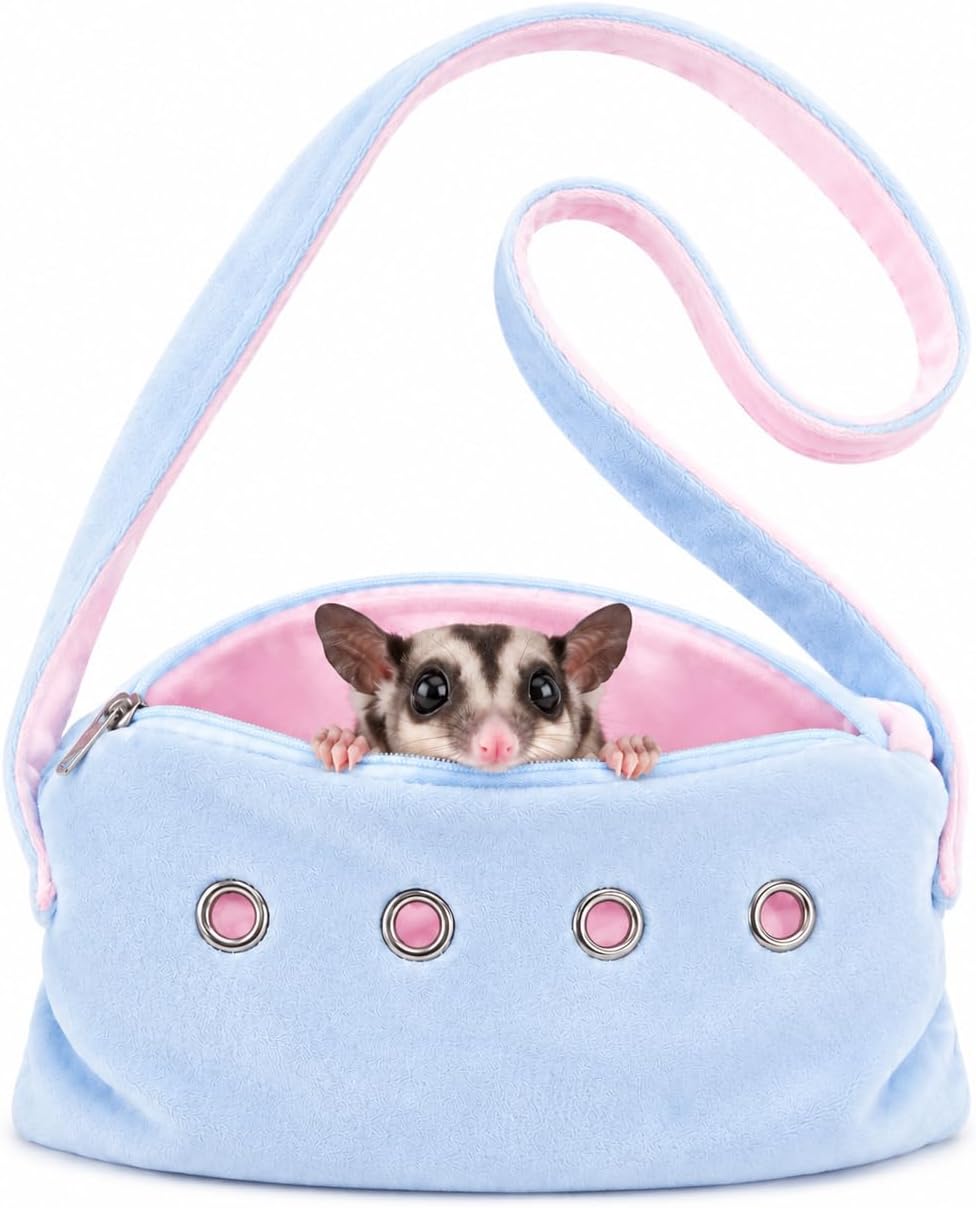 Meow&Woof Sugar Glider Bonding Pouch Small Pet Carrier Bag Sling with Strap Critter Cuddler for Gliders Ferret, Rat, Hedgehog, Hamster Outdoor-Blue