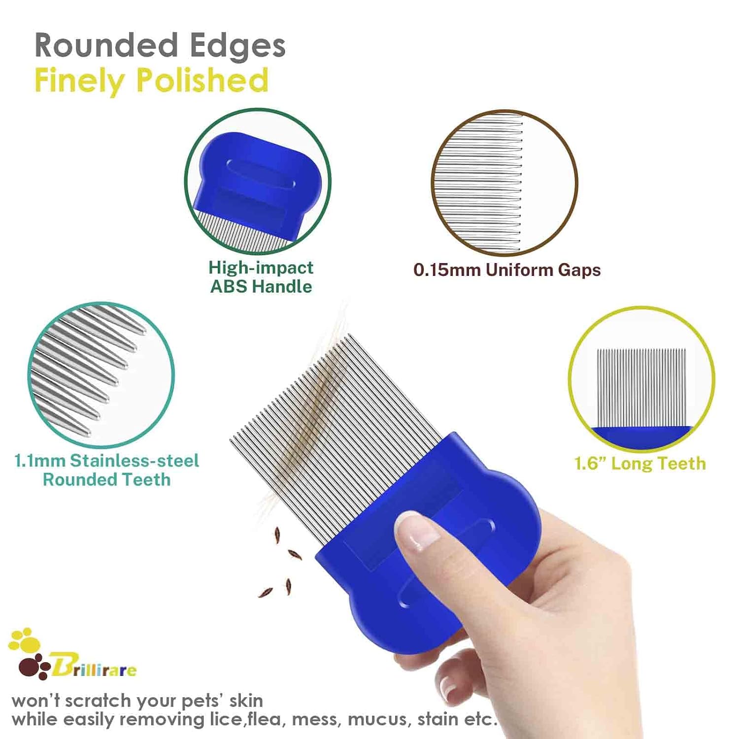 4 Pack Flea Lice Comb, Stainless Steel Dog Cat Grooming Combs with Rounded Teeth, Double Sided Professional Pet Tear Stain Remover, Dematting Tool for Small, Medium & Large Pets - Image 4
