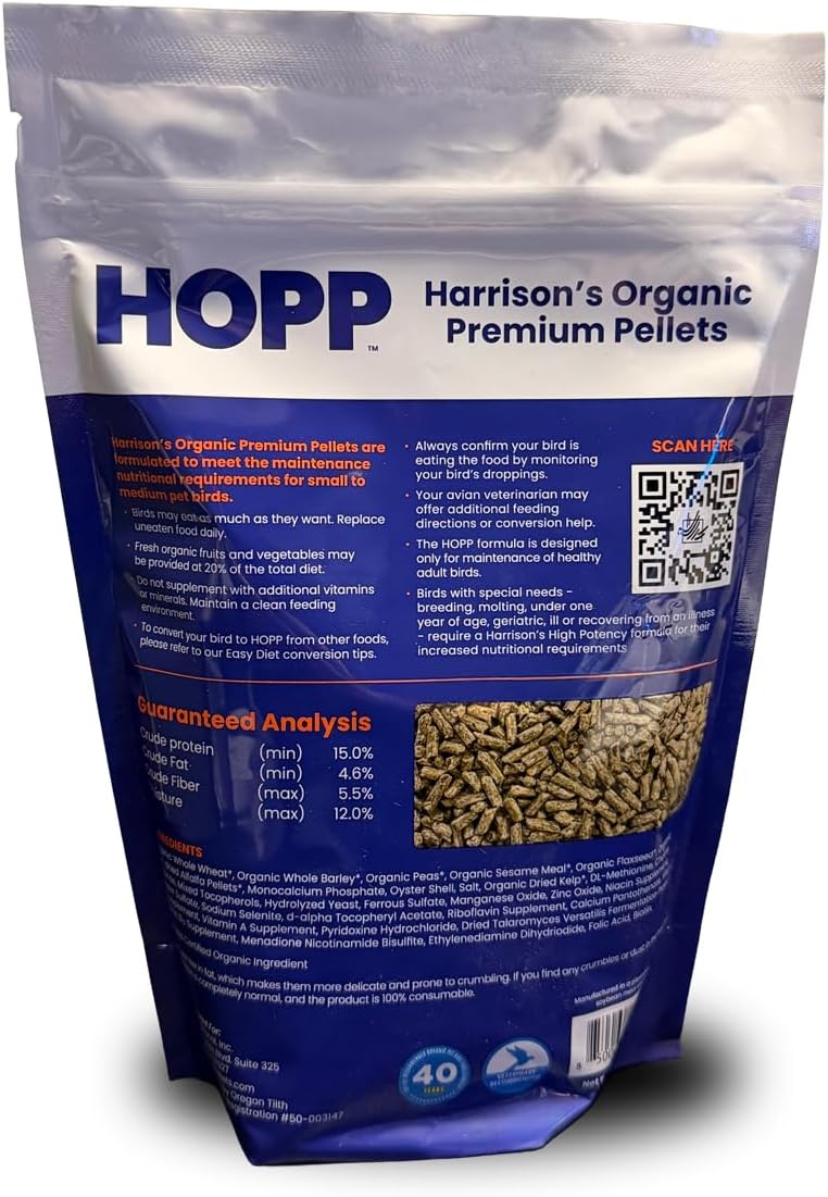 Harrison's Organic Premium Pellets- a Well-Balanced, Certified Organic Small to Medium Pet Bird Diet—No Soy, Corn, and Peanuts for Those Seeking to Avoid These Ingredients - Image 8