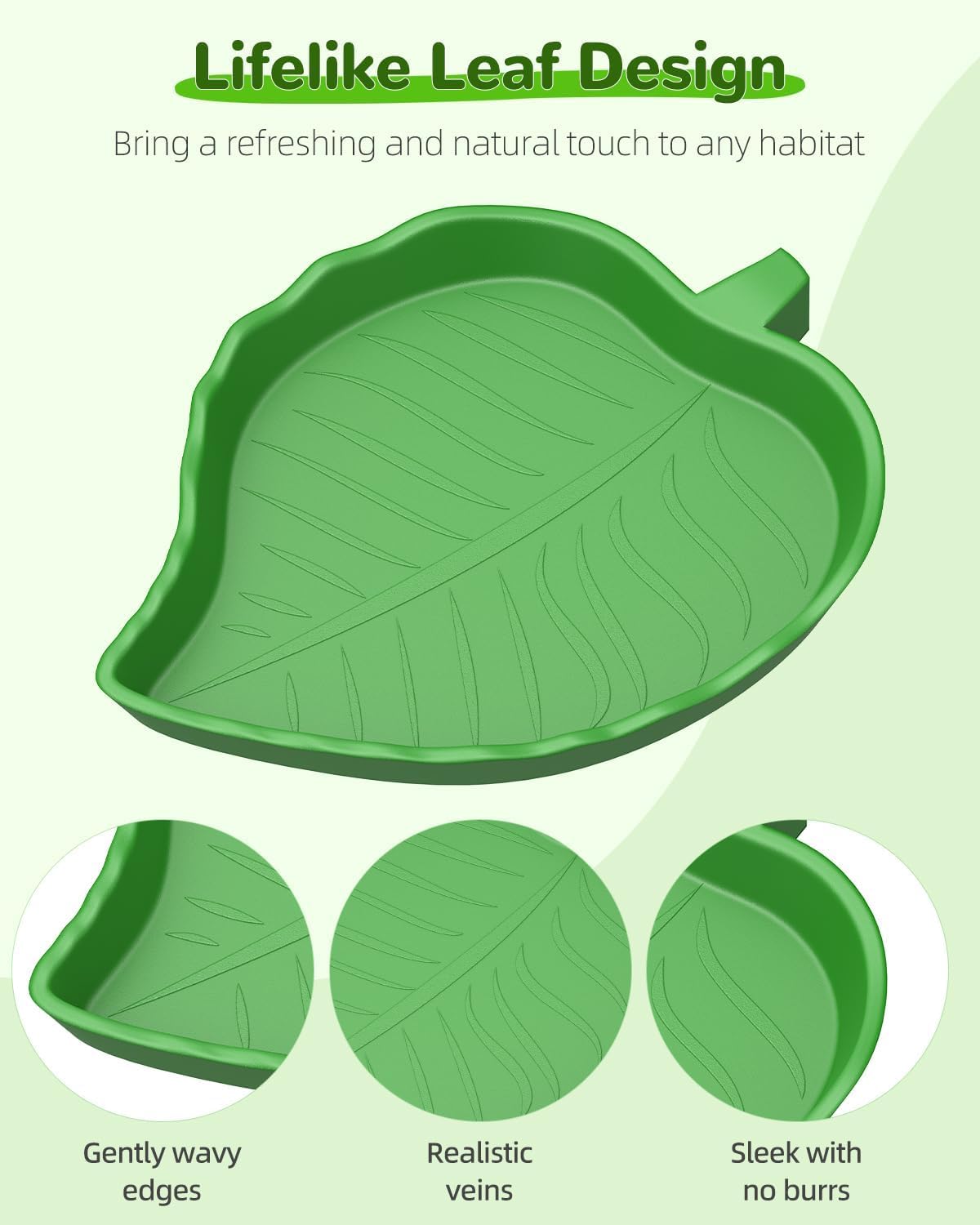 Pawfly 2 Pcs Leaf Reptile Water Dish, Reptile Water Bowl, Tortoise Habitat Accessories, Bearded Dragon Water Bowl, Pet Food Feeding Plate for Turtle Small Snake Lizard, 2 Sizes - Image 4