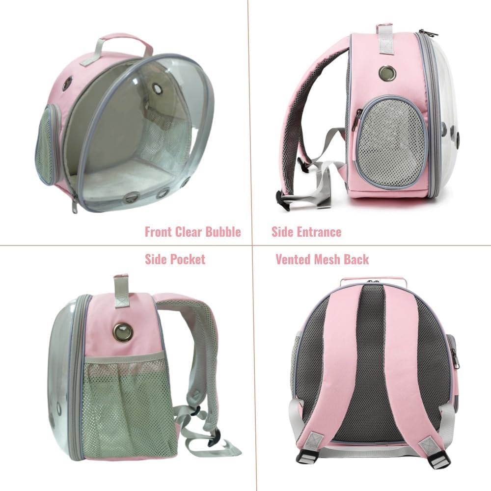 Small Animal Carrier Guinea Pig Backpack,Transparent, Breathable Backpack Carrier for Hedgehogs, Rabbits, Birds, Squirrels, Hamsters, Lizards Comfortable, Portable Travel Bag for Small Pets (Pink) - Image 3