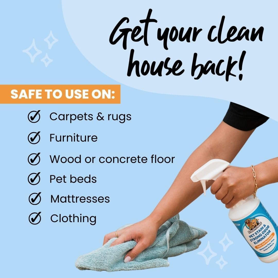 FurryFreshness Extra Strength Cat or Dog Pee Stain & Permanent Odor Remover + Smell Eliminator -Removes Stains from Pets & Kids Including Urine or Blood- Lifts Old Carpet Stains- 32oz Spray - Image 6