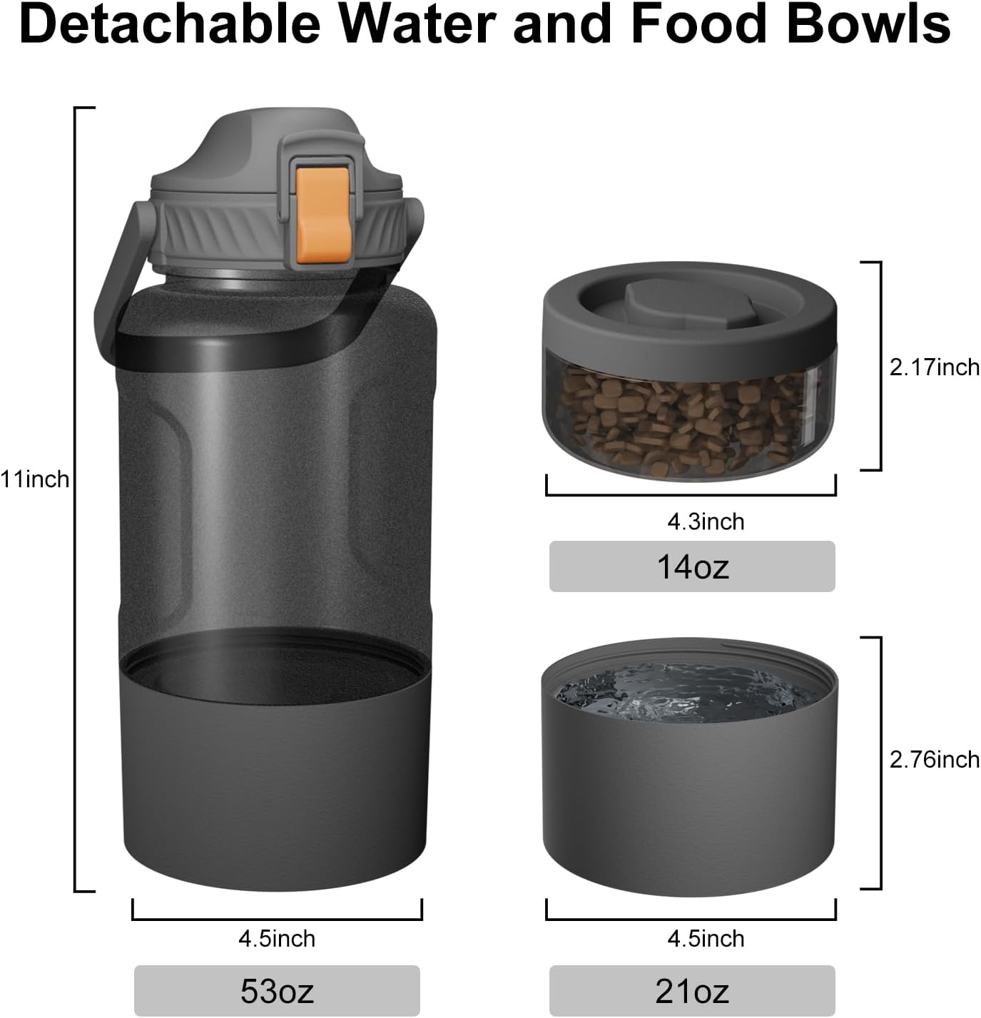 Cibaabo 53oz Large Dog Water Bottle with Water & Food Bowl, 3-in-1 Portable Pet Feeding & Hydration Dispenser for Large Dogs & Humans, Leak-Proof Tritan Bottle for Hiking, Camping, Walking, Car Trips - Image 3