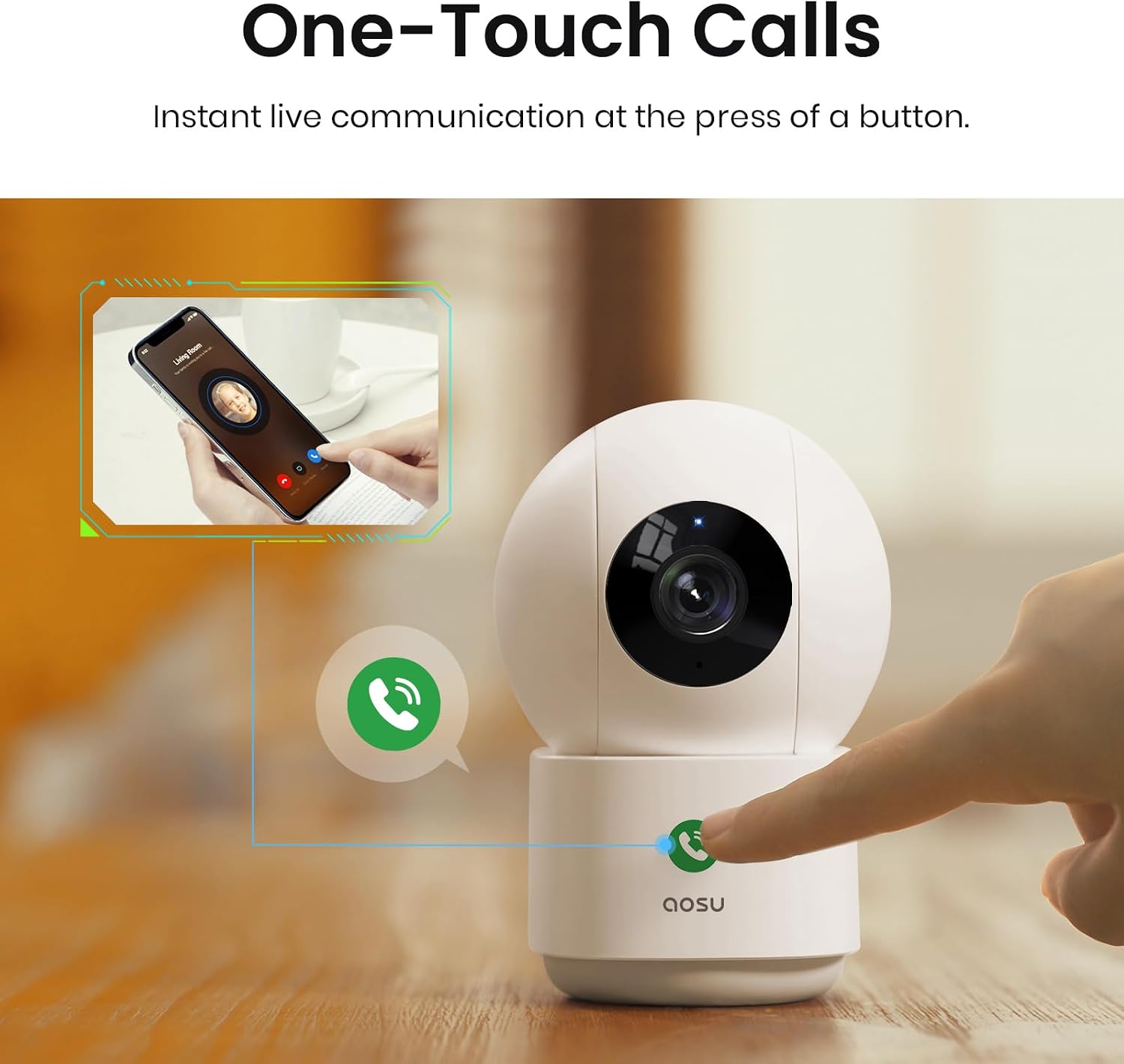 aosu 2K Security Camera Indoor, Baby Monitor Pet Camera 360-Degree for Home Security with 2.4 GHz Wi-Fi Router, One-Touch Call, Smart Motion Tracking, IR Night Vision, Compatible with Alexa - Image 2