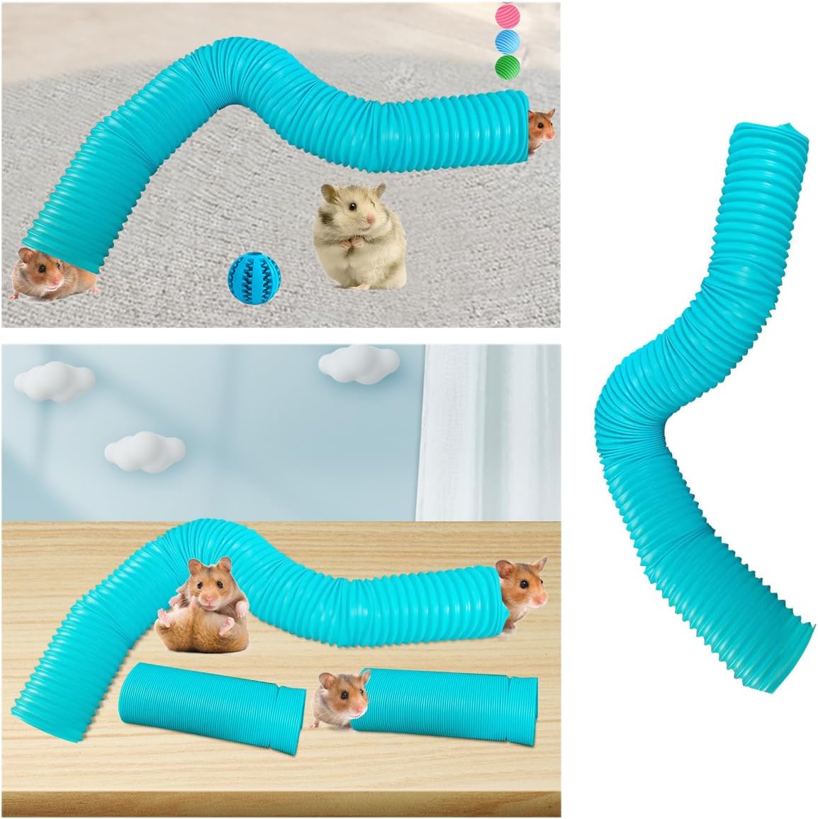 2 Pack Hamster Tunnel Ferrets Fun Tunnels Foldable Exercising Training Tubes Hideout Pipe Toy for Guinea Pigs Chinchillas Gerbils Mouse Rabbit Small Animal Pet Rats - Image 3