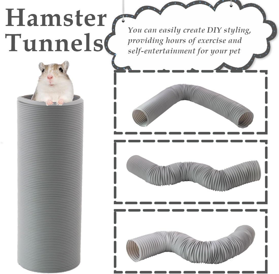 PINVNBY Plastic Tunnel for Guinea Pigs,2 Pcs Foldable Hamster Tunnels Collapsible Hamsters Fun Tube Small Animal Exercising Training Hideout Tubes for Gerbils Rats Mice Ferrets(Gray) - Image 2