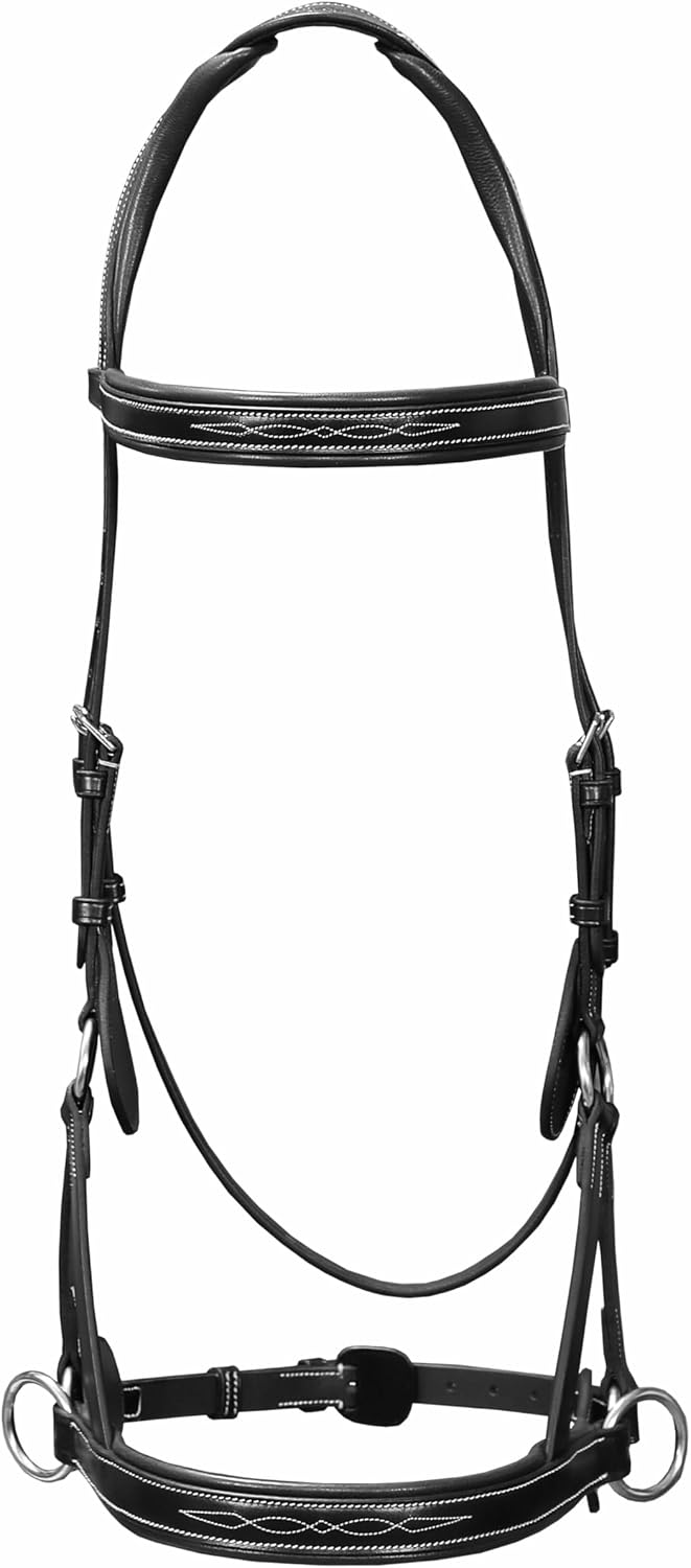 Exion ‘Astra’ Sidepull Bitless Bridle for Horses – Fancy Stitched Padded Leather with Anti-Pressure Crown, Rubber Reins, Stainless Hardware – Black, Brown, Oak | Cob, Full, Oversize, Pony - Image 2