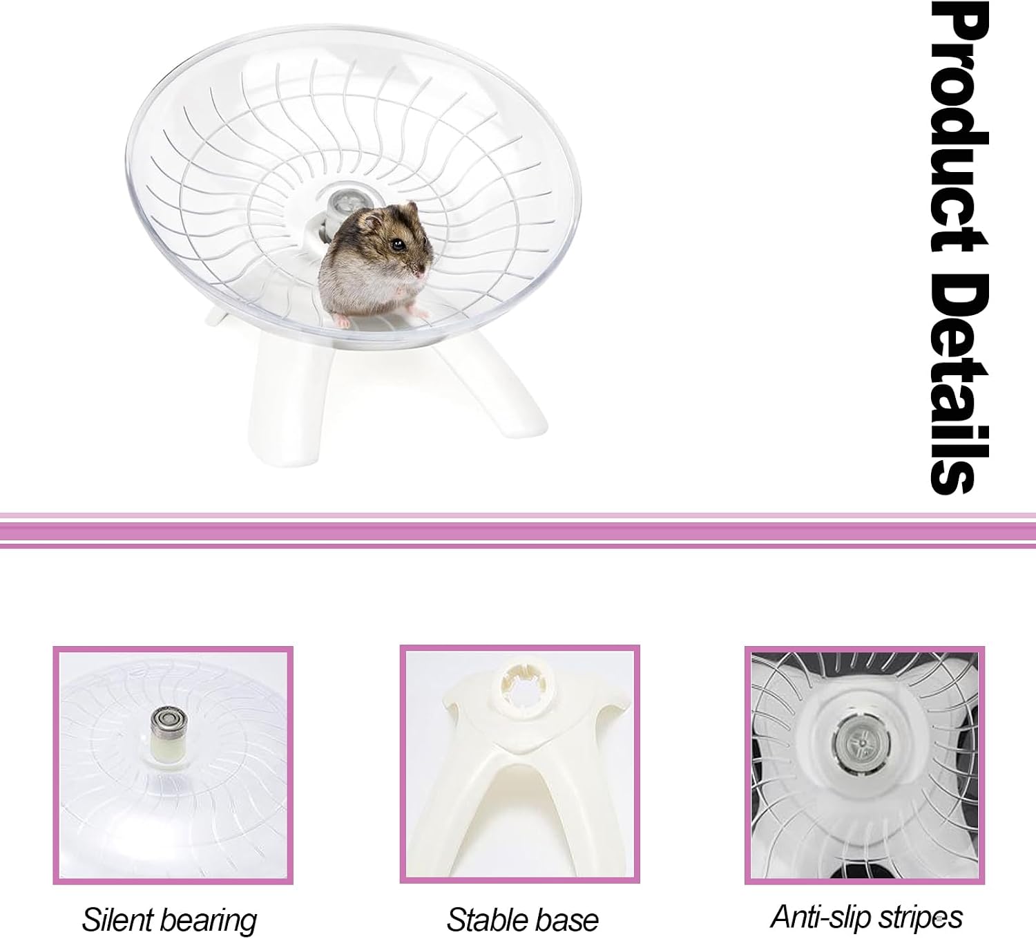 Hamster Wheel, Hamster Flying Saucer Silent Running Exercise Wheel for Hamsters, Gerbils, Mice,Hedgehog and Other Small Pets Silent Running Wheel Hermit Crab Wheel(White) - Image 4