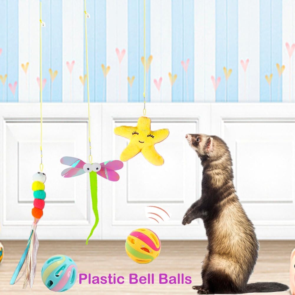14 pcs Ferret Squeaky Toys Set Rubber Balls Ferret Teeth Grinding Chewing Balls Teething Bouncy Bell Ball Interactive Sound Squeaker Toy Exercise Scratch Chew Toy for Ferrets Pet Cat Dog Small Animals - Image 4
