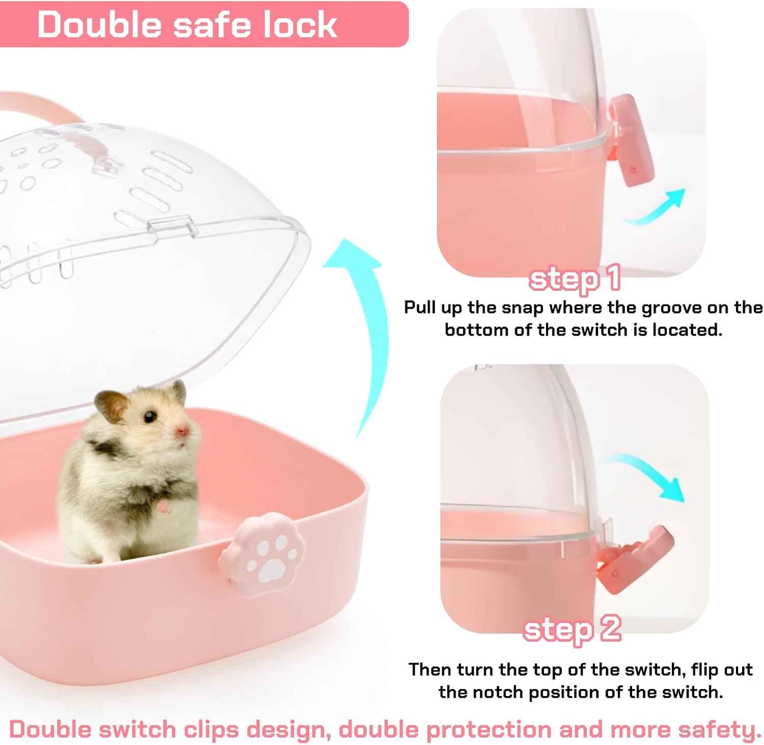 Hamster Carrier Cage, Portable Small Animal Carrier Cage with Water Bottle, Guinea Pig Outgoing Cage Hamster Travel Carry Case for Small Pets, Gerbils, Chinchillas, Dwarf Hamster - Image 3