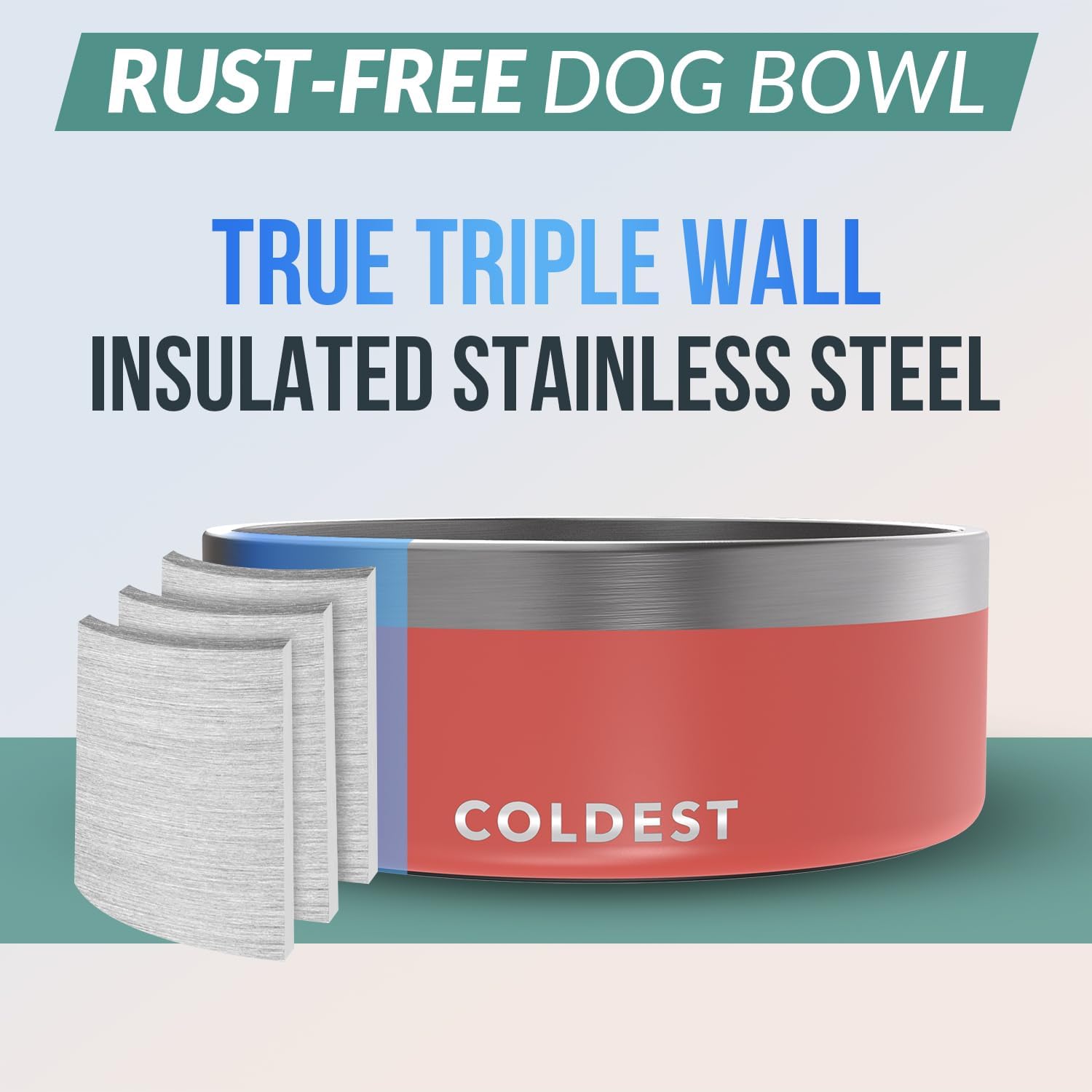 Coldest Dog Bowl - Anti Rust Metal, Non Slip, 3 Layers Insulated Stainless Steel Dog Bowls - Spill Proof & Heavy Duty - Water Bowl for Dogs, Cats & Pets, Dish Washer Safe (64 oz, Crimson Red) - Image 3