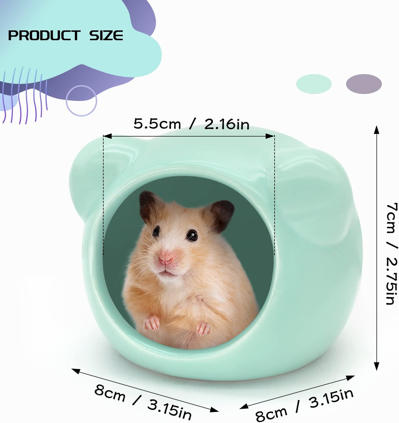 Ceramic Hamster House, Cute Animal Shaped Hamster Cave, Summer Cool Small Animal Hideout Habitat Decor for Dwarf Hamsters (Green) - Image 2