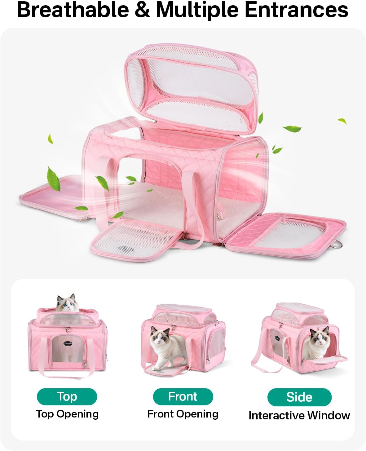 Cat Carrier Airline Approved 17x11x9.5 Inches, Top Expandable Soft Sided Pet Travel Carrier for Cats & Small Dogs, Fits Under Airline Seat with Locking Zippers, Pink - Image 5