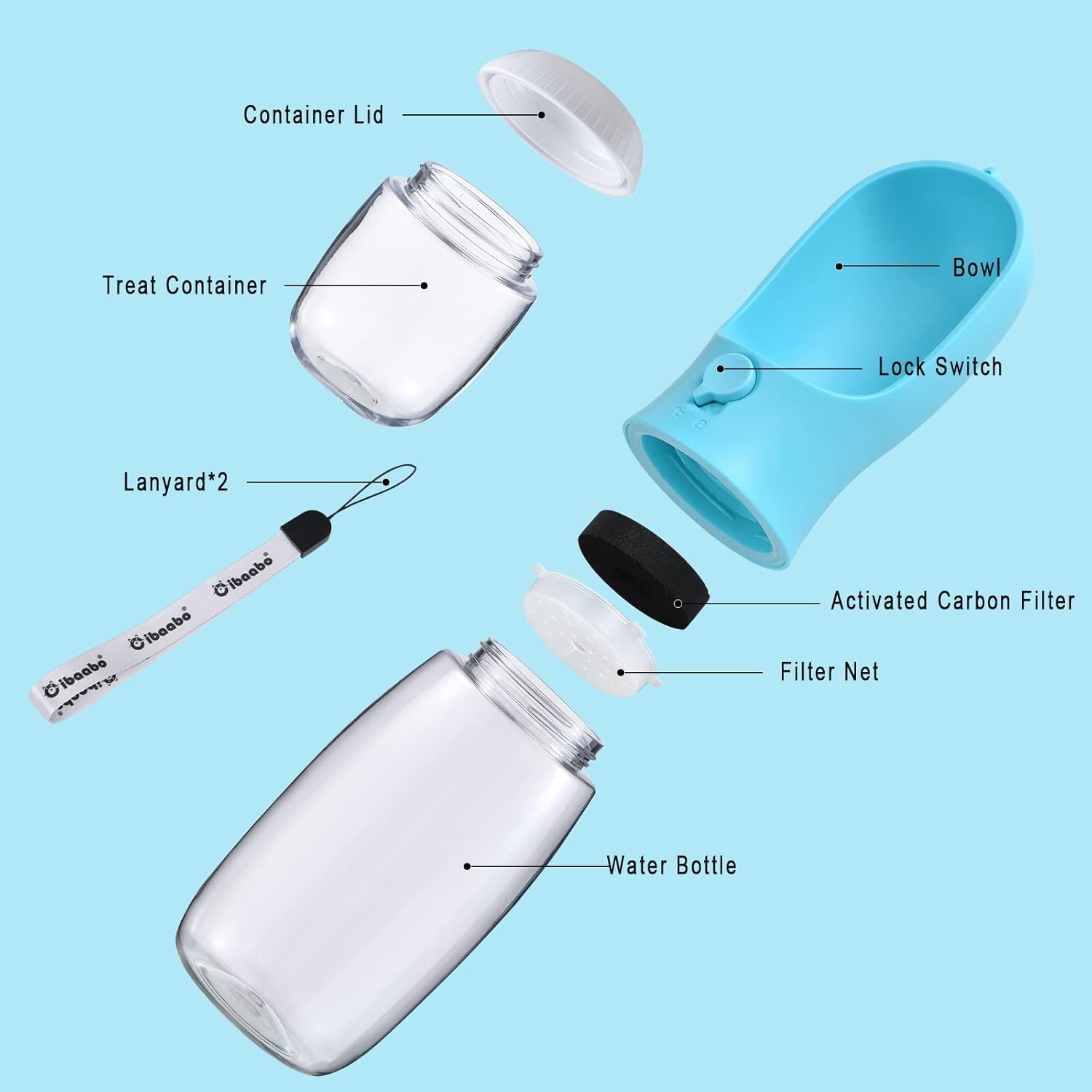 Cibaabo Dog Water Bottle with Food Container, Travel Puppy Water Bowl, Portable Pet Dispenser, Dog Gift Stuff Accessories Items, Puppy Essentials Necessities for Yorkie Cat Walking and Hiking - Image 2