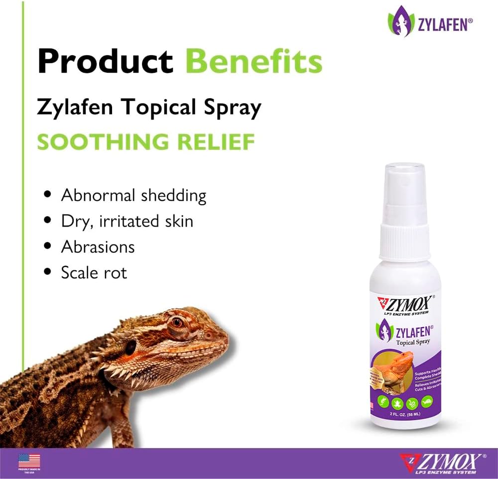 Zymox Zylafen Topical Spray for Reptiles, 2 oz. – Supports Healthy, Complete Shedding for Lizards, Snakes, Turtles & Frogs – Soothes Irritated Skin: Abrasions, Wounds, & Abnormal Shedding - Image 2