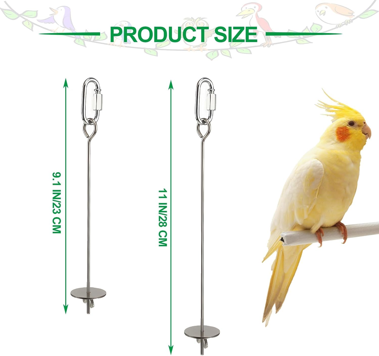 2 Pcs Bird Cage Food Holder Stainless Steel Parrot Fruit & Vegetable Skewer Hanging Foraging Toy for Parakeets, Budgies, Macaws - Image 2