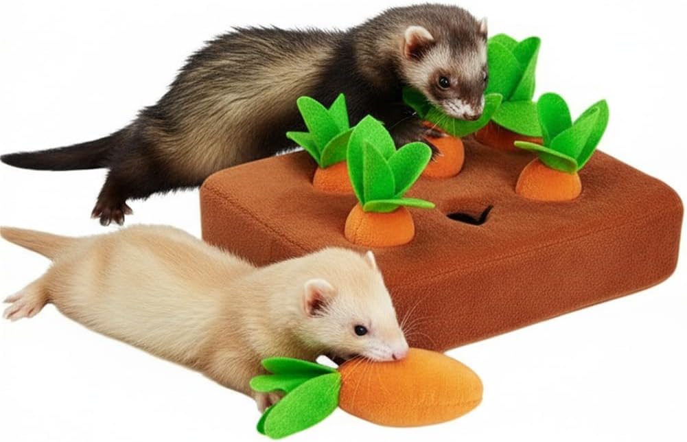 Ferret Foraging Toys Novelty Carrot Snuffle Mat Interactive Pet Treat Enrichment Toys for Small Animals Bunny Rabbit Chinchilla Guinea Pig Hamster (6Carrot)