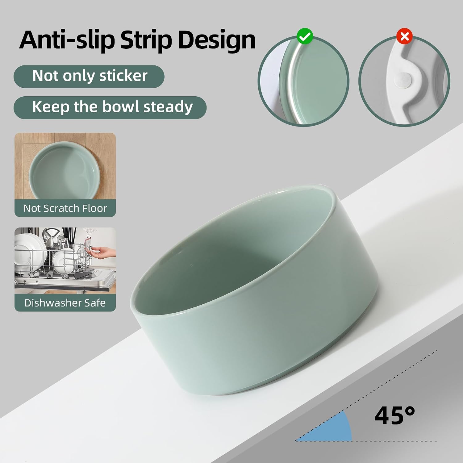 Havniva 6.1inch Ceramic Raised Dog Bowl with Stand, Double Dog Bowls Elevated for Small and Medium Breed Dog Food and Water Bowl Set Non-Slip Dog Dish Large Capacity Feeding Pet Water Bowl - Image 3
